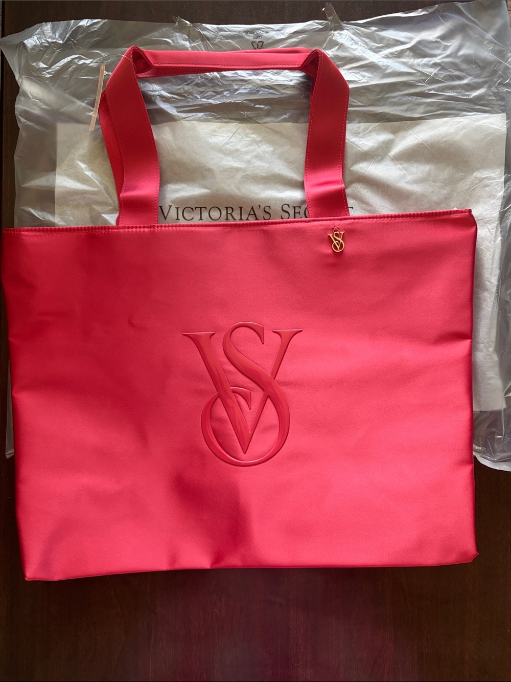 NWT Victoria's Secret Coral-Pink Embossed VS Tote